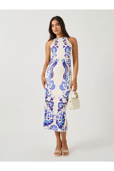 Styli All-Over Print Halter Neck Sheath Midi Dress