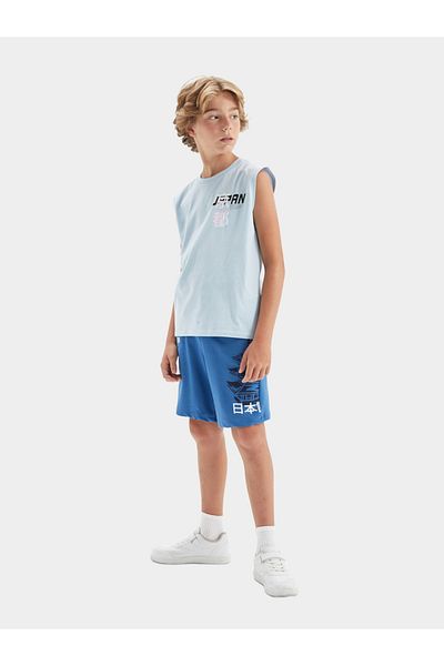 DeFacto Kids Blue Printed Logo Regular Fit Shorts