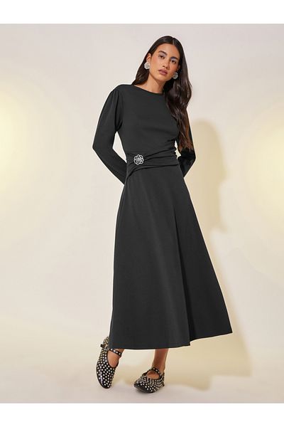 Styli Embellished Flower Long Sleeves Maxi Dress