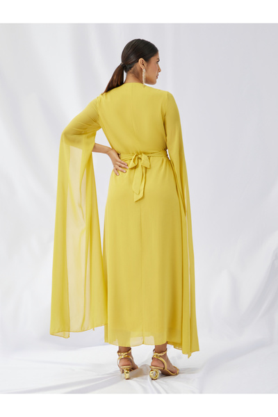 Styli Lace Trim Slit Sleeves V Neck Kaftan