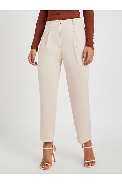 Styli Solid Pleated Tapered Fit Trousers with Belt Loops