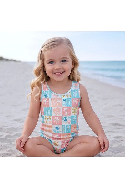 Babily Girls' Swimsuit 3-7 Years Old Colorful Patterned One-Piece Quick Dry Sea Pool Swimsuit