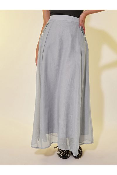 Styli Embellished Detail A-Line Maxi Skirt with Pockets