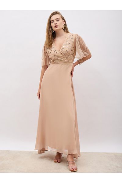 Styli Embellished Flared Sleeves A-Line Maxi Dress