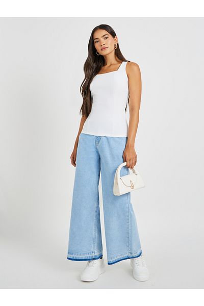 Styli Solid Square Neck Strappy Top