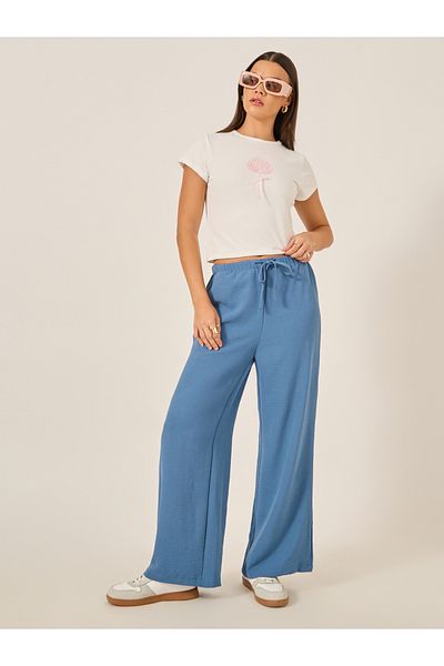 Styli Textured Drawstring Waist Wide Leg Pants