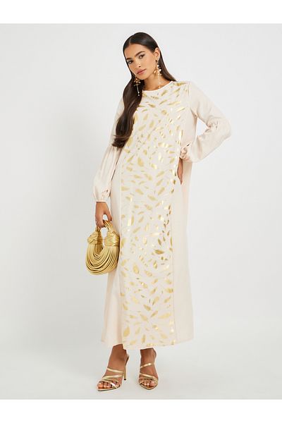 Styli Foil Printed Cuffed Sleeves Jalabiya