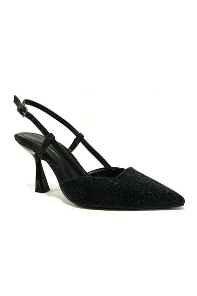 PUNTO Black Glitter Closed Toe Buckle Heeled Sandals Shoes