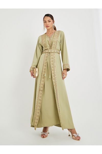 Maxim Creation By Styli Hand Embroidered V Neck Layered Jalabiya