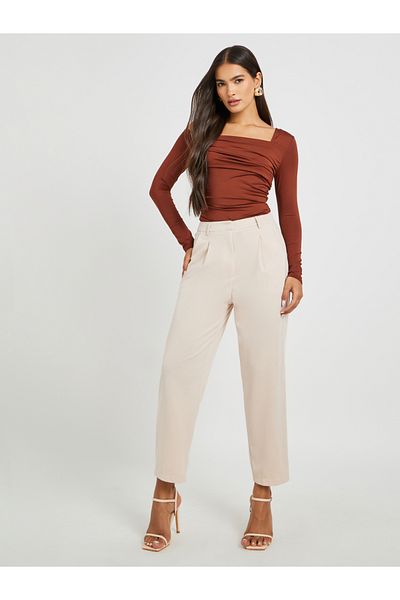 Styli Solid Pleated Tapered Fit Trousers with Belt Loops