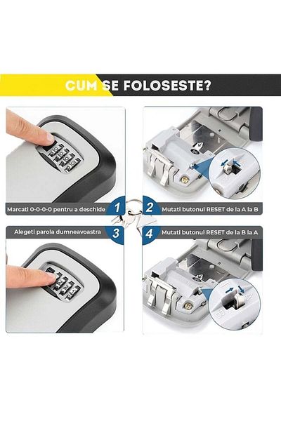 FOXMAG24 Key box, with code, wall mountable, made of ABS, 4-digit code, for 3 keys