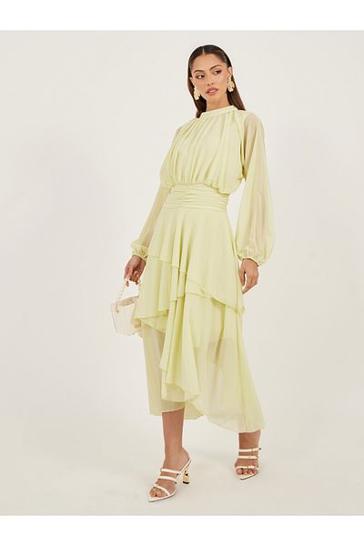Styli Women Elegant Yellow A-Line Maxi Dress