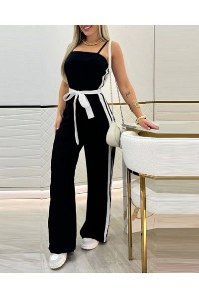 Butik Women's Rope Strap Strapless Waist Belted Viscose Two Thread Jumpsuit