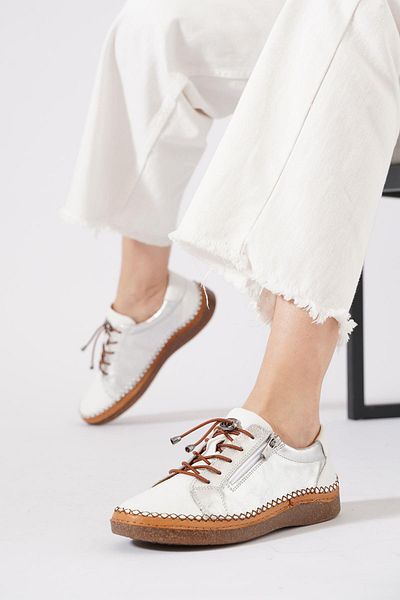 Moda Pie Pela Side Zipper Rubber Genuine Leather Women's Shoes White