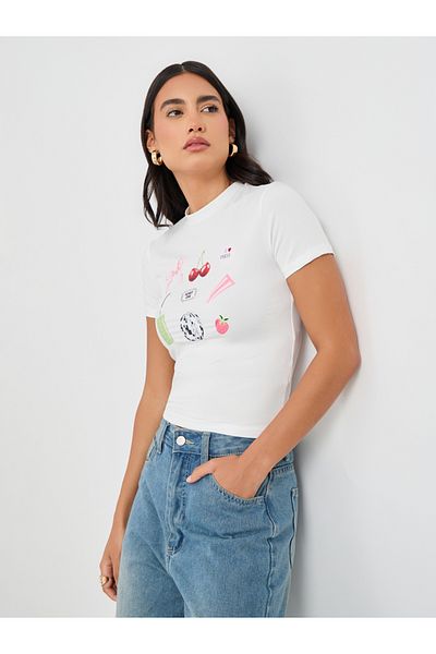 Styli Movie Snacks Graphic Print Short Sleeve Fitted T-Shirt