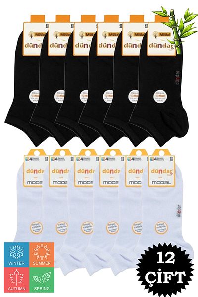 Dündar Women's Four Seasons Modal Double Color Mixed Booties Socks 12 Pack