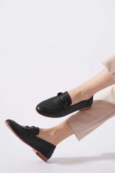 Moda Pie Ardi Wrap Belted Genuine Leather Women's Ballerinas Black Skin