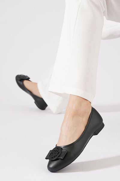 Moda Pie Medser Börç Buckle Women's Ballerina Black Skin
