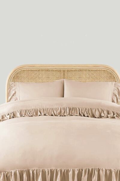 RİTMOHOME Earth Color Farballi - Ruffled Cotton Vintage Hotel Series Double Duvet Cover Set