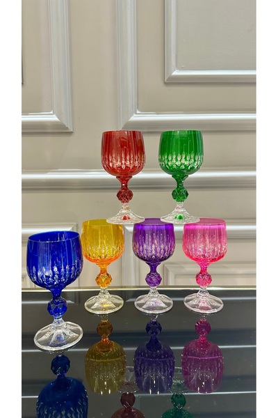 Vakıf home Bohemia Kristal Ayaklı Renkli Kesme El İşi Kahve Yanı Su Bardağı