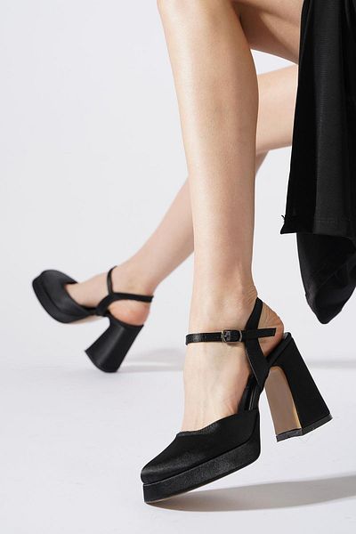Moda Pie Giswer Plain Face Platform Women's Evening Dress Shoes Black Satin