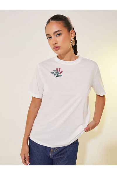 Styli Floral Embroidered Round Neck T-Shirt