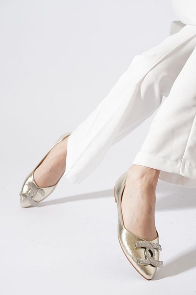 Moda Pie Warko Moon Stone Stoned Women's Ballerina Ballerina Gold Wrinkled