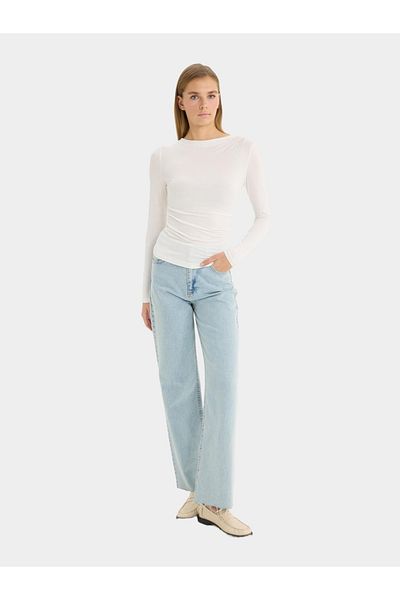 DeFacto Women's Beige Long Sleeve Knitted Slim Fit Crew Neck T-Shirt