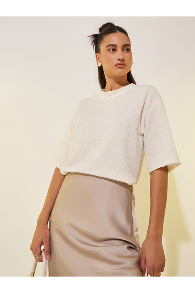 Styli Textured Round Neck Oversized T-Shirt