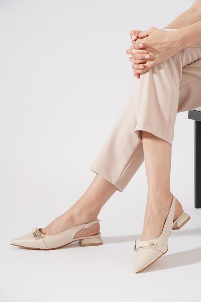 Moda Pie Kelbas Back Open Butterfly Buckle Women's Ballerina Beige Skin