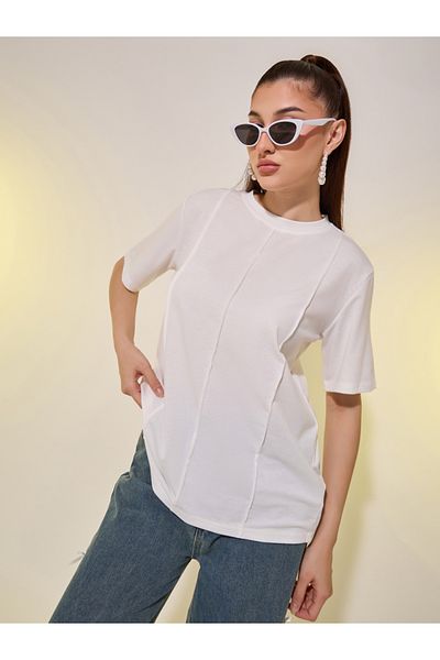 Styli Seam Detail Round Neck Regular Fit T-Shirt