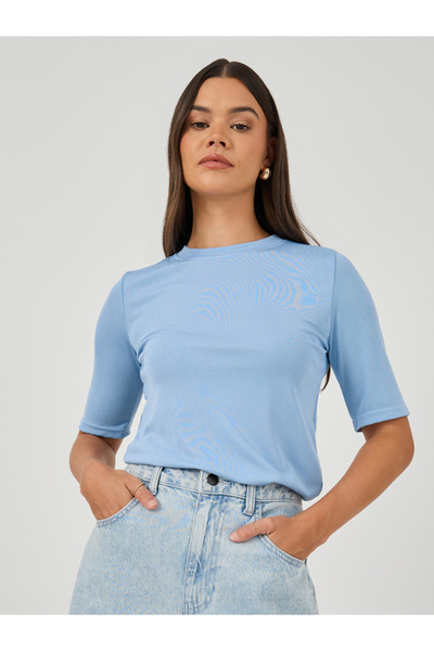 Styli تي شيرت سادة بقصّة عادية ورقبة دائرية