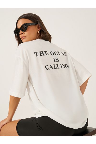 Styli Slogan Print Short Sleeve Oversized T-Shirt