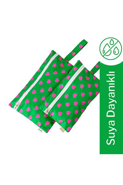 Mama Yoyo Baby&Kids Clean & Wet/Dirty 2 Bag Set Hearts Green Pink