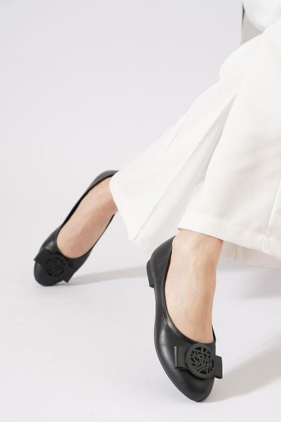 Moda Pie Medser Börç Buckle Women's Ballerina Black Skin