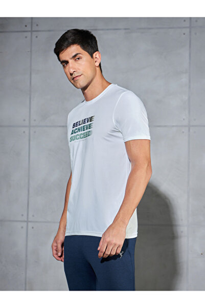 Technosport By Styli Slogan Print 4-Way Stretch Slim Fit T-Shirt