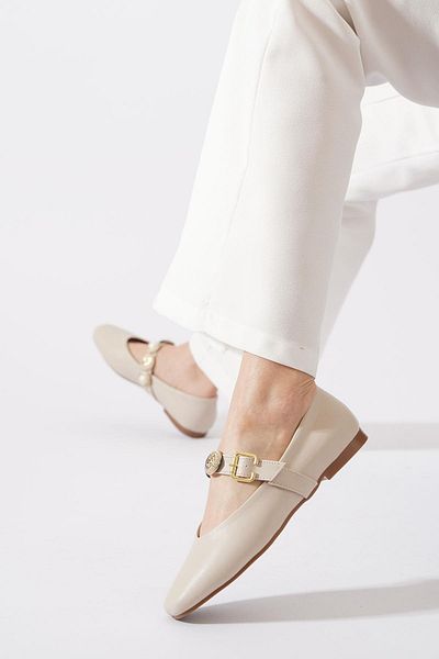 Moda Pie Dermet Women's Babet Beige Skin with Coin Scarf