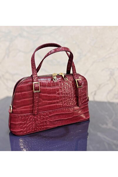 Arcalı grup Kadın Bordo Yılan Derisi Görünümlü Suni Deri El Ve Omuz Çantası
