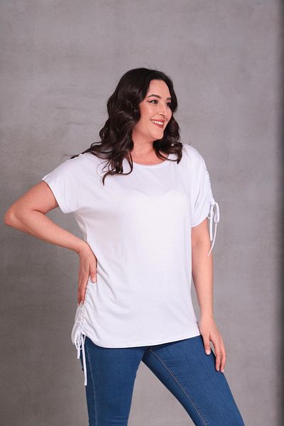 Ebsumu Women's Large Size Rope Tie White T-Shirt