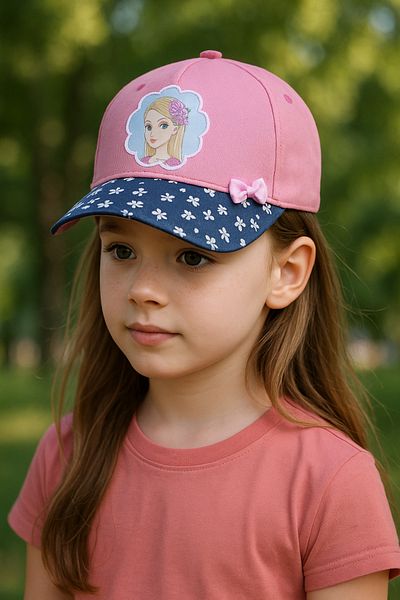 LAGRANZE Girl's Pink Cotton Hat – Princess Printed Bow