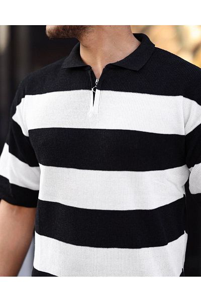 viperkombin Μπλουζάκι πόλο με ριγέ φερμουάρ Oversize Βαμβακερό φαρδύ κόψιμο