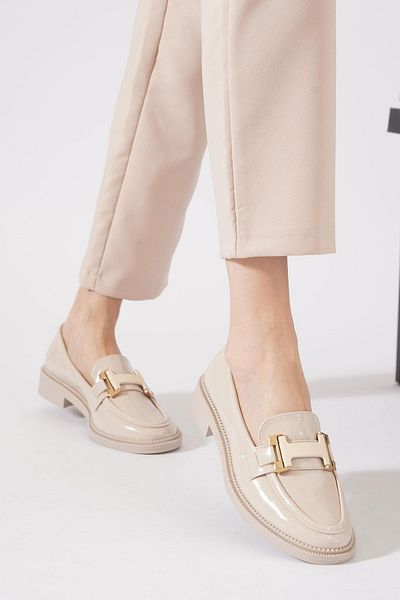 Moda Pie Sures H Buckle Women's Ballerina Beige Patent Leather