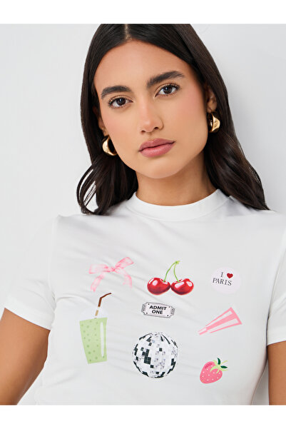 Styli Movie Snacks Graphic Print Short Sleeve Fitted T-Shirt