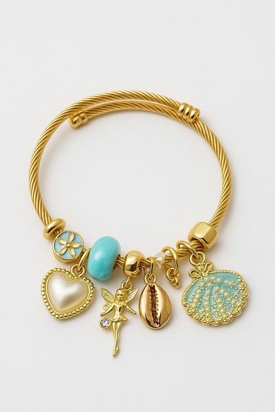 MakeWell Steel Gold Silver Color Steel Charm Bracelet with Dolphin Seashell Fish Design
