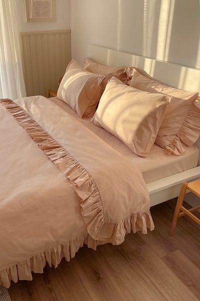 RİTMOHOME Комплект завивки King Size King Size Double Earth Color Ruffle Cotton Vintage Hotel Series