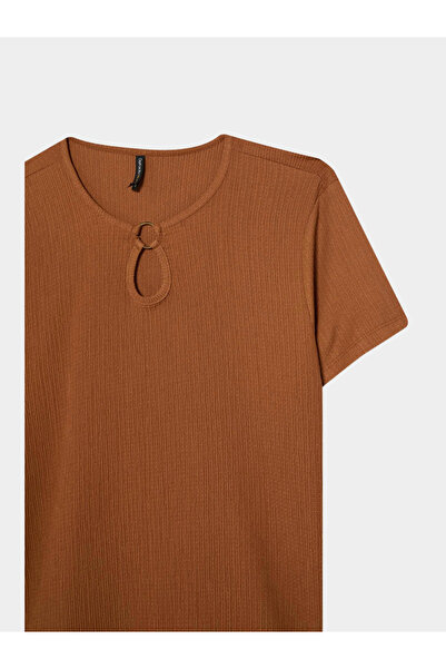 DeFacto Women Brown Knitted Crew Neck Short Sleeve T-Shirt