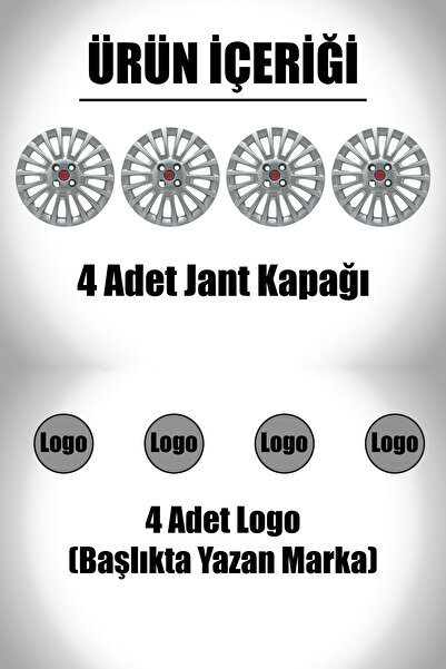 FRWY Fiat Punto Doblo Linea Fiorino 15" inç Uyumlu 4 Adet 1 Takım Gri Jant Kapağı