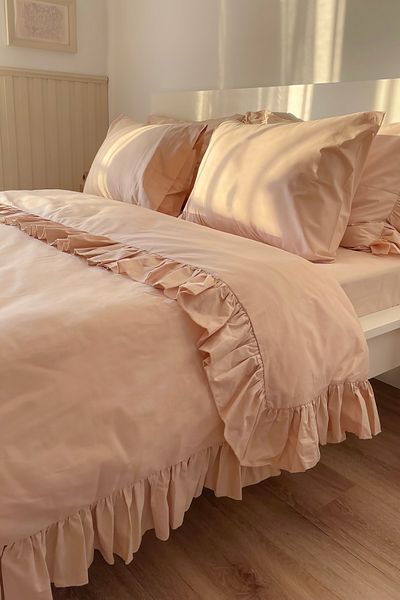 RİTMOHOME Комплект завивки King Size King Size Double Earth Color Ruffle Cotton Vintage Hotel Series