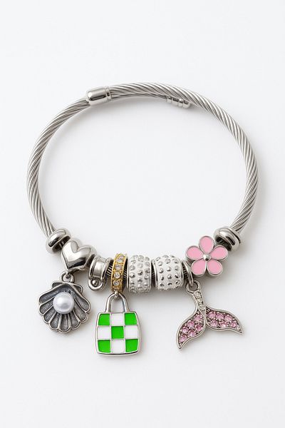 MakeWell Steel Gold Silver Color Steel Charm Bracelet with Dolphin Seashell Fish Design