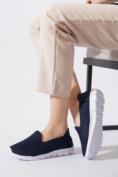 Moda Pie Benny Flat Anorak Women's Orthopedic Ballerinas Navy Blue White